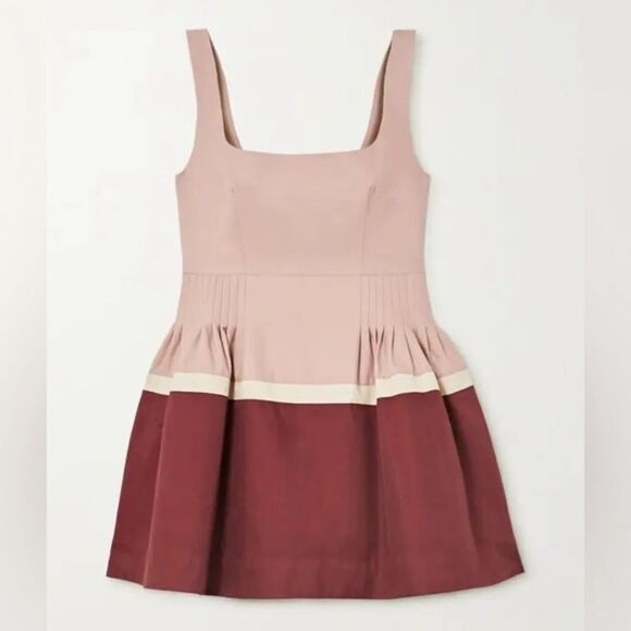 NWT Minjukim Pink Top Pleated Mini Dress Twill Peplum Size M - Picture 5 of 15